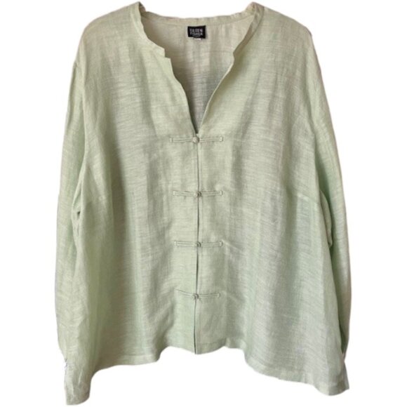 Eileen Fisher Tops - Eileen Fisher Woman Silk/Linen Blend Top Frog Closure -  Lime Green - 2X*